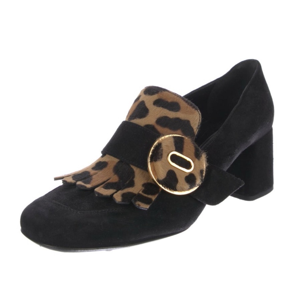 Prada Black and Leopard Print Loafers. IT 39.